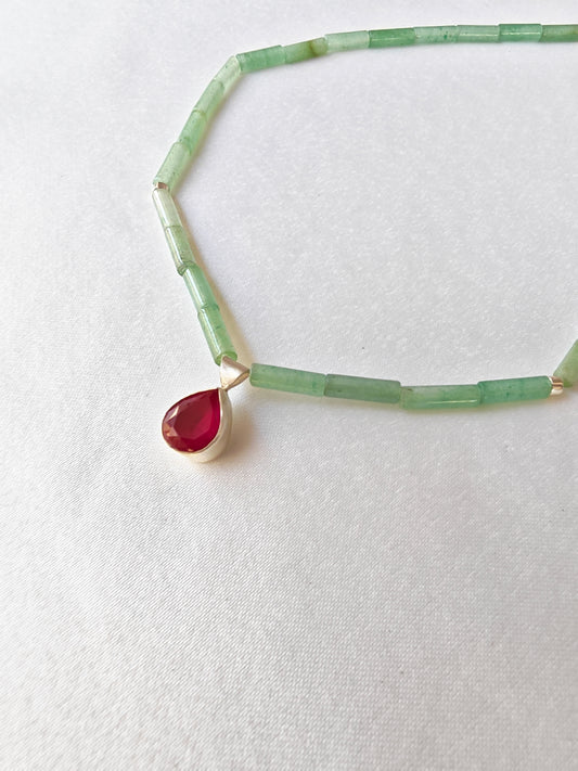 Flora'nın Kalbi — Aventurin & Rodolit El Yapımı Gümüş Kolye | moirai jewellery