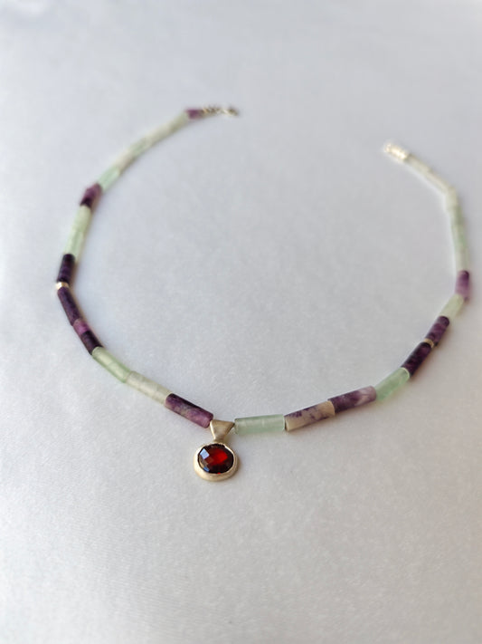 Atropos'un Kırmızısı — Flüorit & Garnet El Yapımı Gümüş Kolye | moirai jewellery