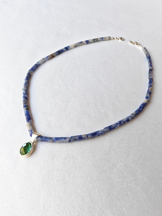 Aegean — Sodalit & Yeşil Topaz El Yapımı Gümüş Kolye | moirai jewellery