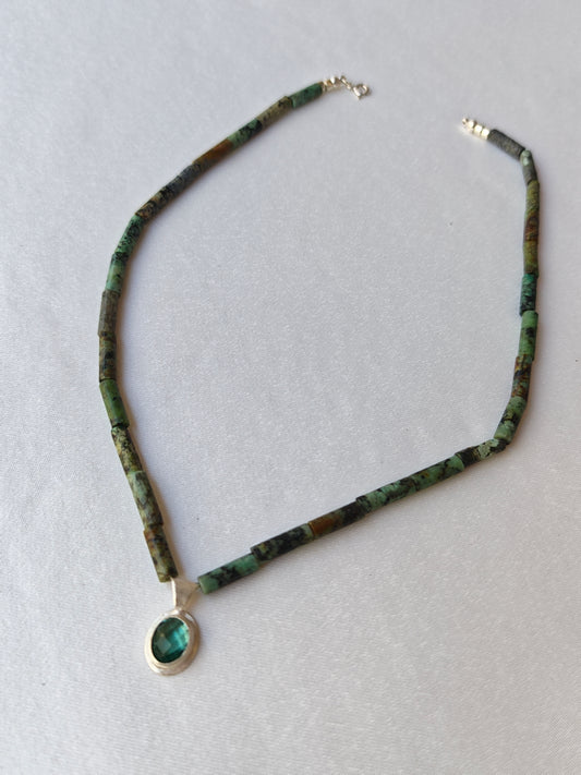 Gaia — Kambaba Jasper & Yeşil Topaz El Yapımı Gümüş Kolye | moirai jewellery