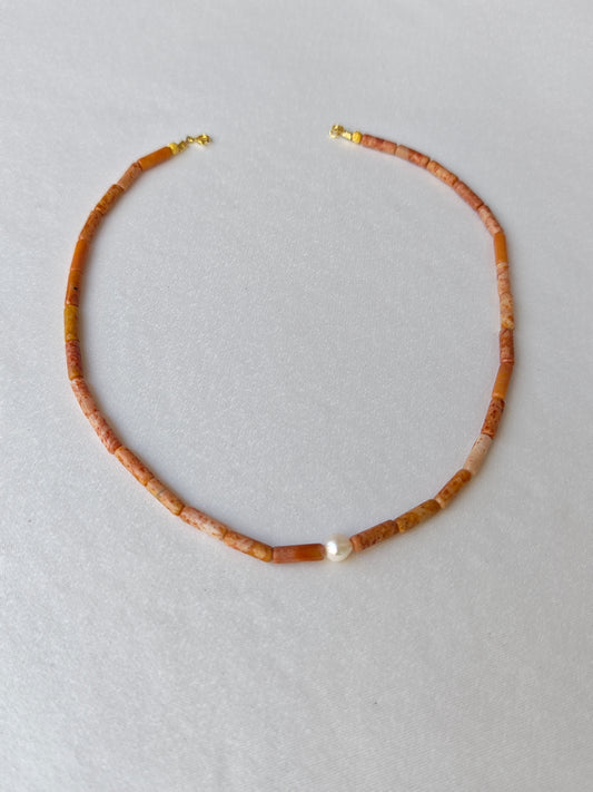 Amber — Kahve Jasper & İnci El Yapımı Doğal Taş Kolye | moirai jewellery