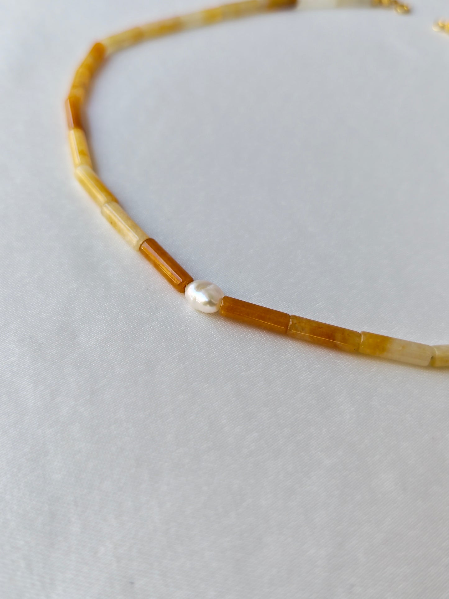 Aurum Pearl — Sarı Aventurin & İnci El Yapımı Doğal Taş Kolye | moirai jewellery