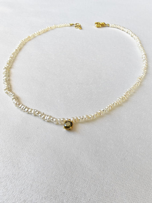 Perla Verde — İnci & Yeşil Taş El Yapımı Gümüş Kolye | moirai jewellery